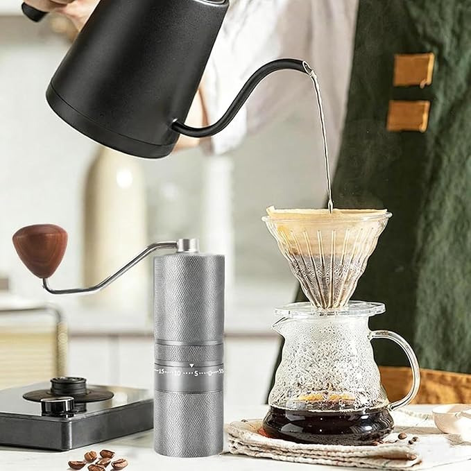 Manual Portable Coffee Grinder with 7 Star Conical Burr, 60 Clicks External Adjustment Full-Metal Coffee Grinder for Coffee Bean Grinder for Espresso, French Press, Travel, Camping, Home & Office Use
