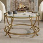 Load image into Gallery viewer, ASYA Round Coffee Table for Living Room, Gold Coffee Table with Tempered Glass &amp; Metal Frame, Modern Glass Living Table for Home&amp;Office
