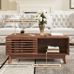 Load image into Gallery viewer, HAIOOU Lift Top Coffee Table, Mid Century Modern Coffee Table with Storage for Living Room, Walnut Coffee Tables with Sliding Fence Door, 35.4'' Rectangular Fluted Center Table (Brown)