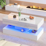 Load image into Gallery viewer, Uspeedy 39.37in Large High Glossy LED Coffee Table with 2 Storage Drawers,Black/White Modern Coffee Tables for Living Room,Living Room Tables,APP LED Lights (White)