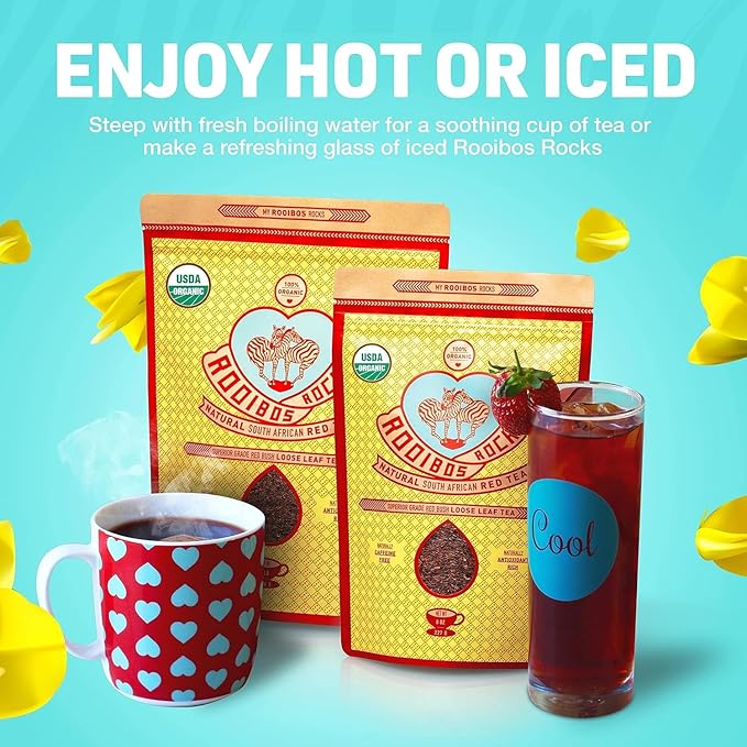 Naturally Sweet Organic Rooibos Tea - 8 oz Premium Loose Leaf Rooibos Tea – Caffeine-Free and Sugar Free Red Rooibos Tea Organic – Low-Tannin and Antioxidant-Rich Rooibos Tea Loose Leaf