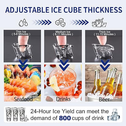 Commercial Ice Maker 250Lbs/24H Under Counter Ice Machine with 77Lbs Storage Bin, 90 Ice Cubes in 11Min, Stainless Steel Freestanding Ice Making Machine for Business, Water Filter and Scoop Included