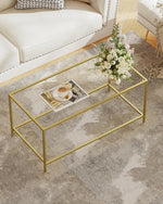 Load image into Gallery viewer, Glass Coffee Table, Modern Rectangular Coffee Table for Living Room, Minimalist Center Tea Table with Sturdy Metal Frame for Apartment, Office, Easy Assembly, 39.4 x 19.7 x 17.7 Inches, Golden