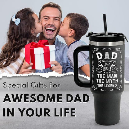 Engraved 40 oz Tumbler With Handle Straw Lid - Gifts For Dad For Fathers Day & Valentines Day Gift for Husband, Him - Christmas, Birthday Gifts for Father, Dad, Grandpa, Papa from Daughter