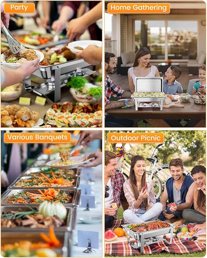 GarveeHome Chafing Dish Buffet Set 2 Pack, 8 QT Food Servers and Warmers Stainless Steel Chafer with Water Pan for Weddings, Parties, Banquets, and Catering