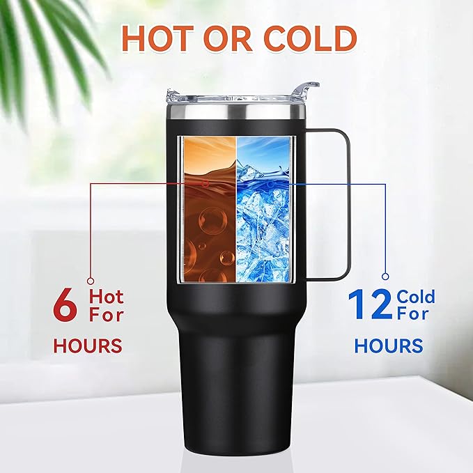 HASLE OUTFITTERS 40 oz Stainless Steel Tumbler with Handle, Vacuum Insulated Tumblers Bulk, Reusable Double Wall Travel Coffee Mug, Durable Powder Coated Water Bottles(Black, 8)