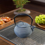 Load image into Gallery viewer, Cast iron Teapot, Tea Kettle for Stovetop Safe with Stainless Steel Infuser, Japanese Hand-made Line Pattern Tea Pot Coated with Enameled Interior for 42oz, 1200ml Dark Blue