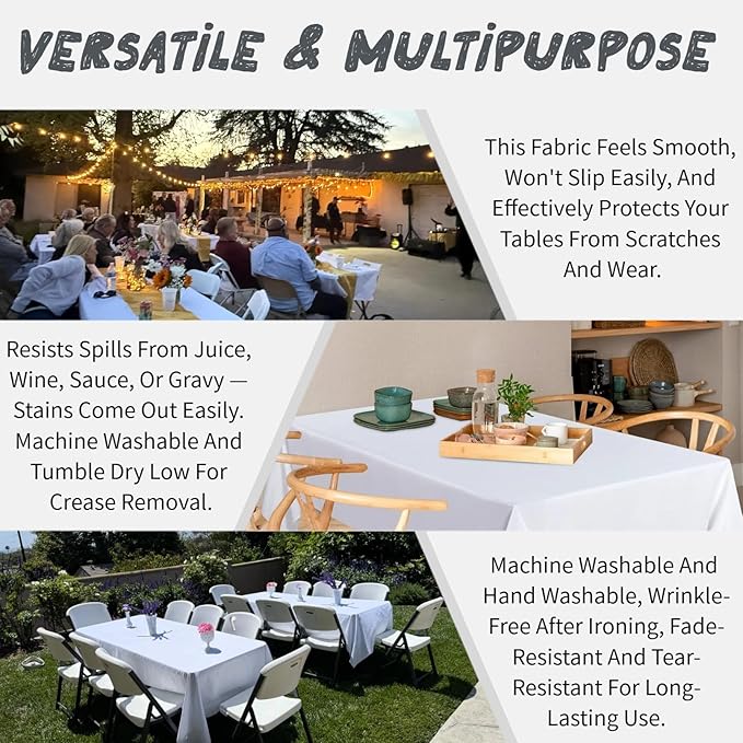10 Pack White Table Cloth Rectangle Table Cloths for 8 Foot Rectangle Tables 60 X 126 Inch Washable Polyester Table Covers, Reusable & Wrinkle Resistant for Weddings, Parties, Events, and Everyday Use