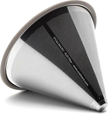 OVALWARE Paperless Stainless Steel Pour Over Coffee Filter – Reusable and Permanent Coffee Cone Dripper for Ovalware, Chemex, Hario and Other Carafes