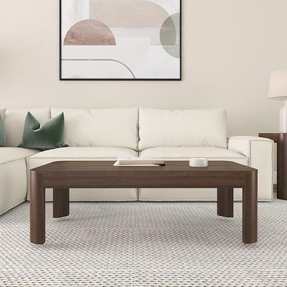 Plank+Beam Modern Rounded Coffee Table, 48 Inch, Solid Wood Contemporary Center Table for Living Room, Rectangle Tea Table, Walnut