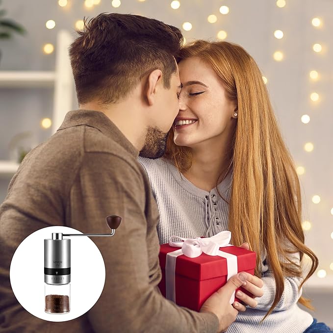 VEVOK CHEF Manual Coffee Grinder Stainless Steel Burr Grinder 6 External Adjustable Setting Vintage Hand Coffee Grinder Portable Hand Crank Conical Coffee Bean Grinder Mill for Home,Camping