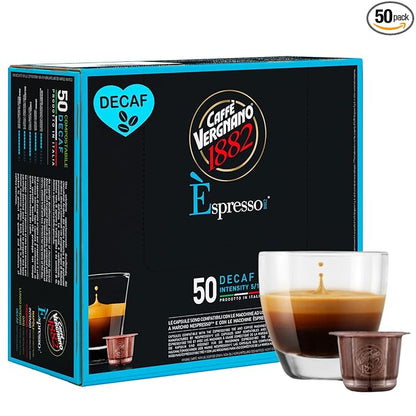 Caffe' Vergnano 1882 Decaf Medium Roast Espresso Original Line Machine Compatible Capsules, Arabica Robusta Espresso Coffee, Italian Coffee for Nespresso Machines, Intensity 5/10, Decaffeinato, 50 Ct