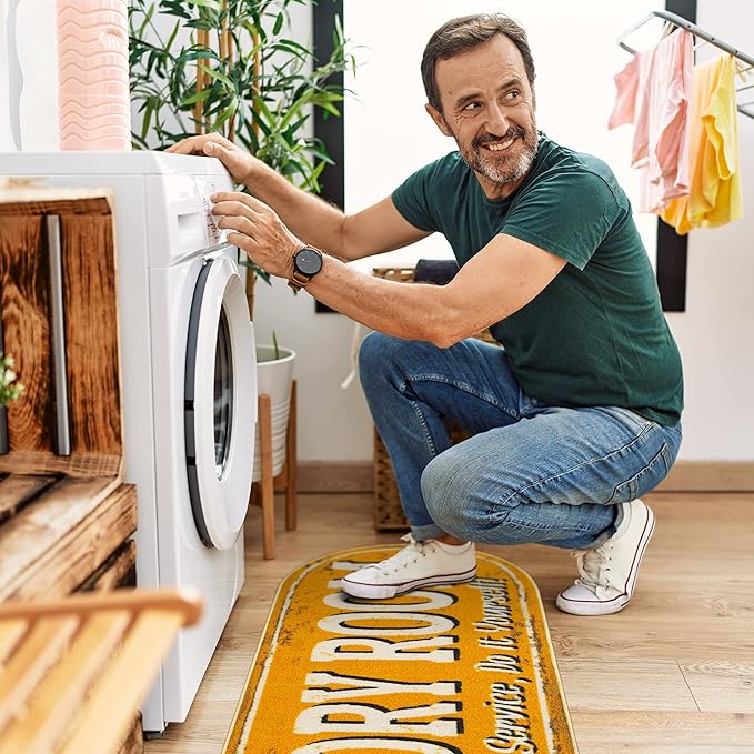 Ottomanson 20" x 59" Oval Laundry Room Rug - Non-Slip Mat for Laundry & Mudroom - Durable, Stain-Resistant, and Easy to Clean Perfect for High-Traffic Areas - Runner Rug for Entryway Bathroom, Yellow