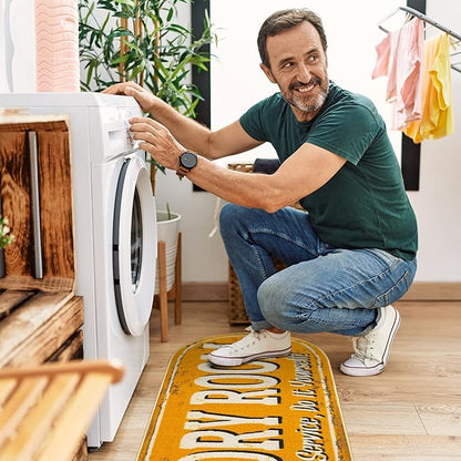 Ottomanson 20" x 59" Oval Laundry Room Rug - Non-Slip Mat for Laundry & Mudroom - Durable, Stain-Resistant, and Easy to Clean Perfect for High-Traffic Areas - Runner Rug for Entryway Bathroom, Yellow