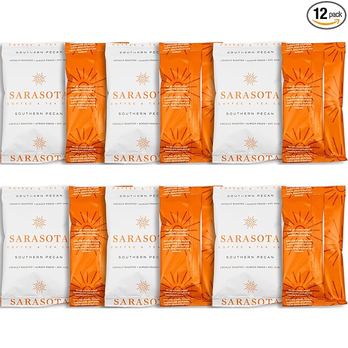 Coffee Packets – Southern Texas Butter Pecan Flavored Medium Roast | Low Acid Mold Free Ground Fractional Packs for 12 Cup Brewers | 2 oz Single-Pot Bags, 12 Count – Sarasota