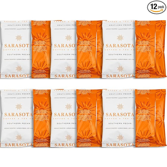 Coffee Packets – Southern Texas Butter Pecan Flavored Medium Roast | Low Acid Mold Free Ground Fractional Packs for 12 Cup Brewers | 2 oz Single-Pot Bags, 12 Count – Sarasota