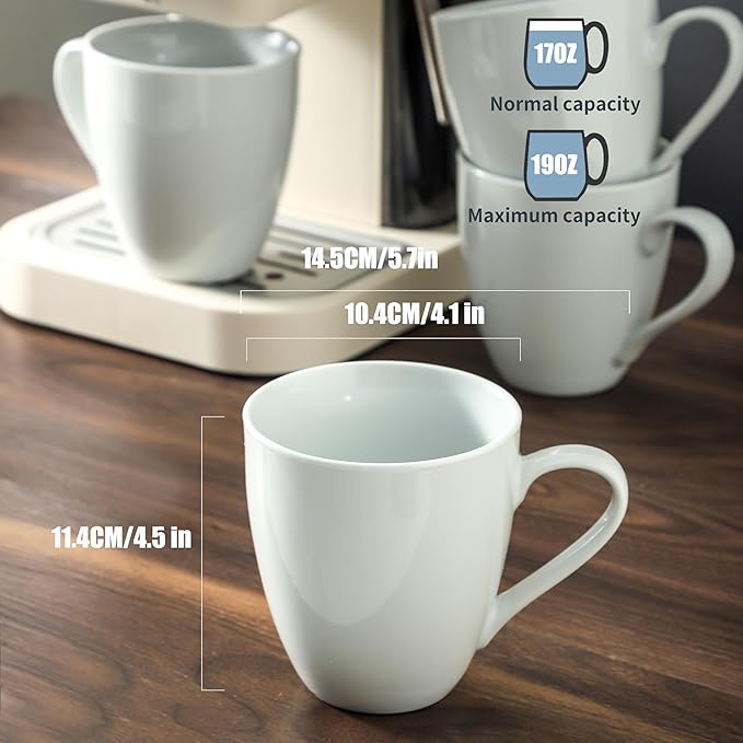 19 Oz Large White Coffee Mugs Set of 4 Ceramic Coffee Cups Porcelain Mug Set with Handles for Home Office Hotel to Serve Latte Hot Tea Cappuccino Mocha Cocoa Milk Halloween Drinks, Dishwasher Safe