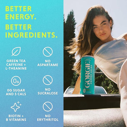 GORGIE Tropical Variety, Sugar-Free Natural Energy Drink Sparkling, Healthy Energy Drinks - Green Tea, Biotin, B Vitamins -150mg Caffeine, Vegan, & Low Calorie (Pack of 12)