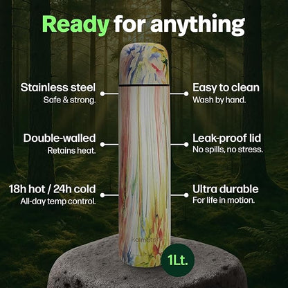 KALMATEH Modern & Elegant Double Walled Vacuum Insulated Stainless Steel Thermo Bottle 1000 ml, Precise Pouring & Heat Retention For Yerba Mate, Coffee, Tea, and Camping