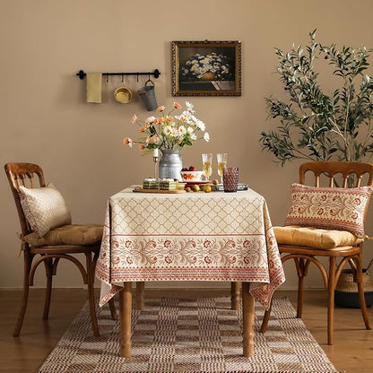 Designer Linen Floral Long Rectangle Tablecloth,Pale Yellow Farmhouse Indoor Table Cloth,Durable Decor Tablecloths for Dining Kitchen Thanksgiving Christmas,63"*102"-Chamonix A