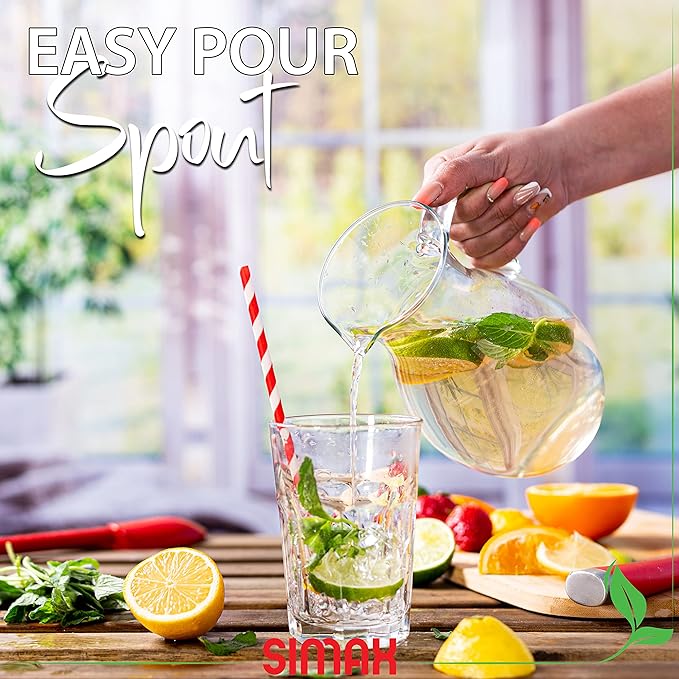Simax Glass Pitcher With Spout, SMALL 1 Quart Borosilicate Glass Pitchers With Handle,Glass, Cocktail Pitcher, Margarita, Sangria, Beverage Pitchers
