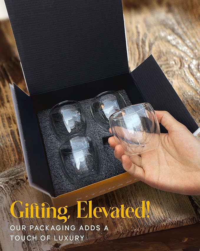 Kitchables Espresso Cups Set of 4, 2.7oz - Durable Double Walled Espresso Shot Glass - Expresso Shots Cup Compatible With Nespresso Machines - demitasse cups - Tasas De Café Expreso