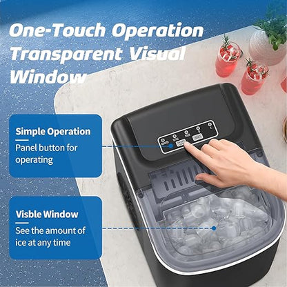 Ice Maker Countertop, 26lbs/24H, 9 Bullet Ice Cubes Ready in 6 Mins, Auto-Cleaning Portable Ice Maker with Basket & Scoop, Removable Top Cover, Quiet Ice Machine for Home/Kitchen/Camping/RV (Black)