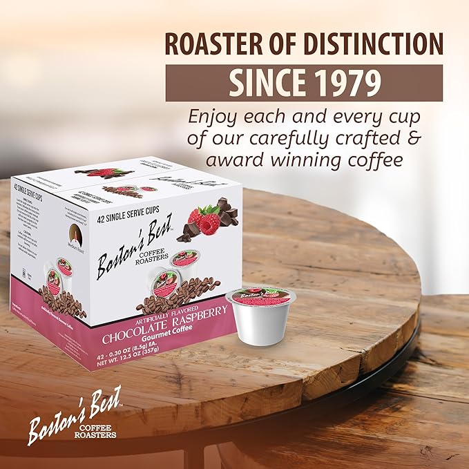 Boston’s Best - Chocolate Raspberry Flavored Coffee Medium Roast Gourmet, Compatible with Keurig Coffee Maker, 1 Count (42 Single Serve Cups)