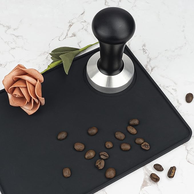 53mm Black Coffee Tamper Espresso Press with Small Mat 304 Stainless Steel Base Aluminum Handle Barista Tool