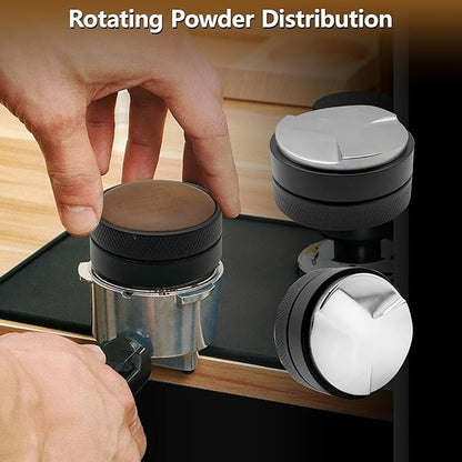 51Espresso Distributor with Walnut Wood Top – 58mm Coffee Distribution Tool for Even Tamping – Adjustable Leveling Tool for Portafilters – Barista Espresso Accessories(51mm)