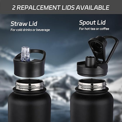 HASLE OUTFITTERS 40oz Stainless Steel Water Bottle, Vacuum Insulated Double Walled Leak Proof Sports Water Bottle with 2 Lids (Straw and Spout Lid) Thermo Mug Keep Cold and Hot(Black Gray Gradient,1)