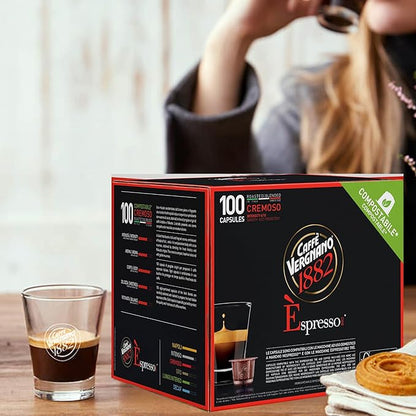 Caffe' Vergnano 1882 Medium Roast Espresso Original Line Machine Compatible Capsules, Arabica Robusta Espresso Coffee, Italian Coffee For Nespresso Coffee Machines, Intensity 6/10, Cremoso, 100 Ct