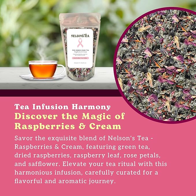 Nelson's Tea Raspberry & Cream - Cut & Sifted Loose Leaf Tea with Rooibos Green Tea, Dried Red Raspberry Leaf, Marigold, Hibiscus, Rose Petals, and Safflower (1.6 oz)
