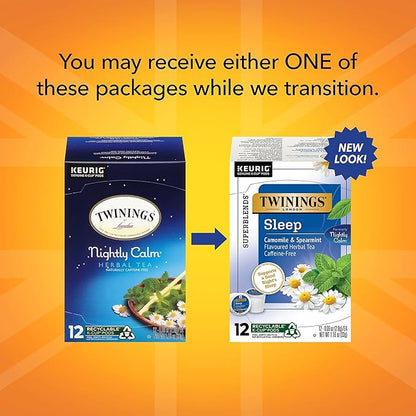 Twinings Sleep Herbal Tea 72 K-Cup Pods for Keurig, 12 Count (Pack of 6), Formerly Nightly Calm, Camomile, Spearmint, & Lemongrass, Naturally Caffeine-Free, Enjoy Hot or Iced