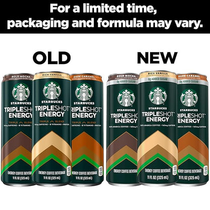 Starbucks Tripleshot Coffee Energy Drink, Rich Vanilla, 11 fl oz Cans (12 Pack), Triple Blend, 165mg Caffeine, B Vitamins, Protein, Iced Coffee (Packaging and Formula May Vary)