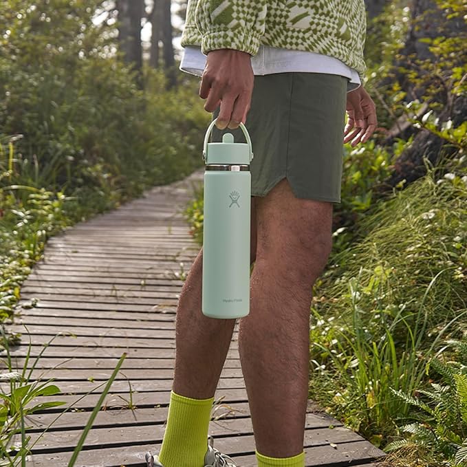 Hydro Flask Water Bottle - Insulated Stainless Steel - Wide Mouth Flex Straw Lid, Non Spill, Leakproof and Refillable in 24 Oz Surf Blue