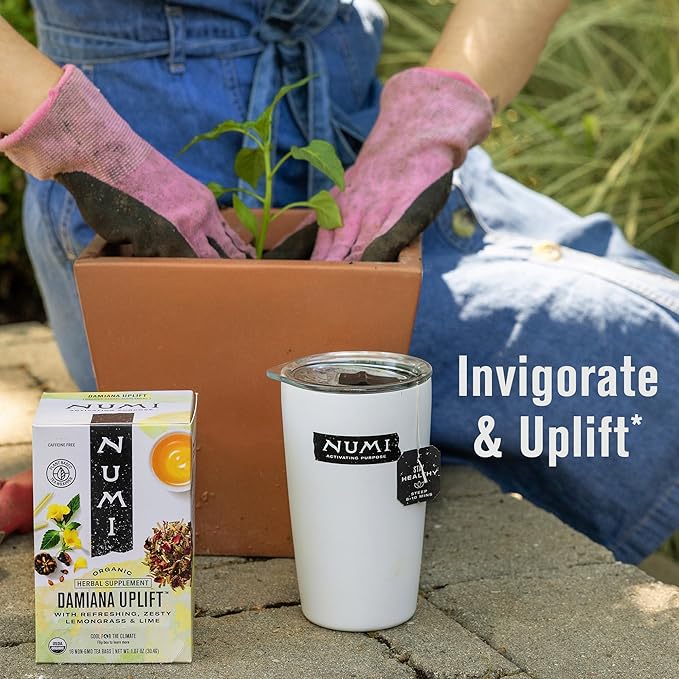 Numi Organic Tea Damiana Uplift, 48 Herbal Tea Bags for Energy and Wellness