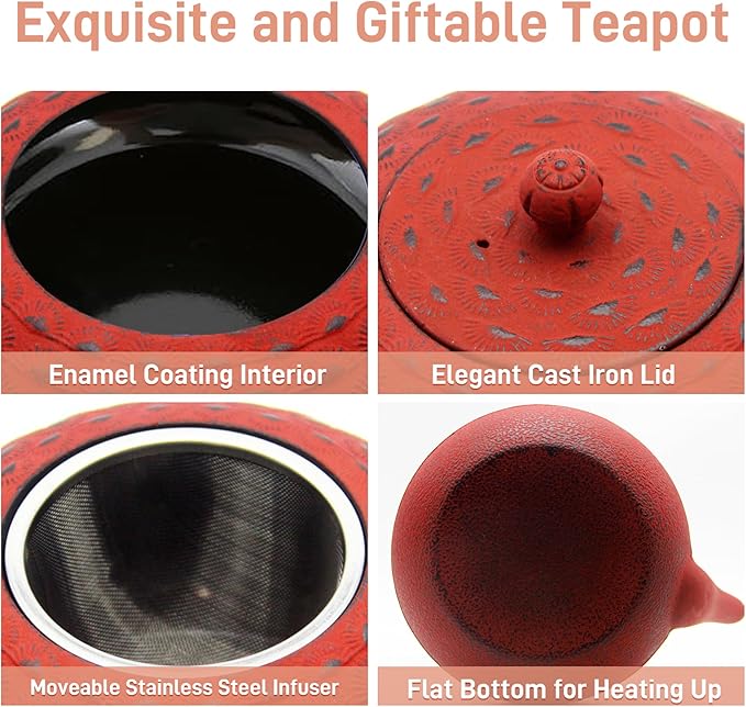 Big Cast Iron Teapot, Tea Kettle, Cast Iron Teapot with Stainless Steel Infuser for Stovetop Safe (1800ml-Teapot-002)