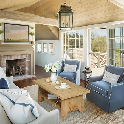 Farmhouse Wood Coffee Table - 43.4” Mid Century Modern Wooden Coffee Tables for Living Room, Solid Firwood Tabletop Rectangle Coffee Table, Center Table for Living Room, Natural Wood Color