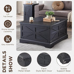 Load image into Gallery viewer, JXQTLINGMU Farmhouse Lift Top Coffee Table with Storage, 36" Wood Square Center Table with Large Hidden Compartment, Rustic Lift Tabletop Dining Table for Home Living Room, Black