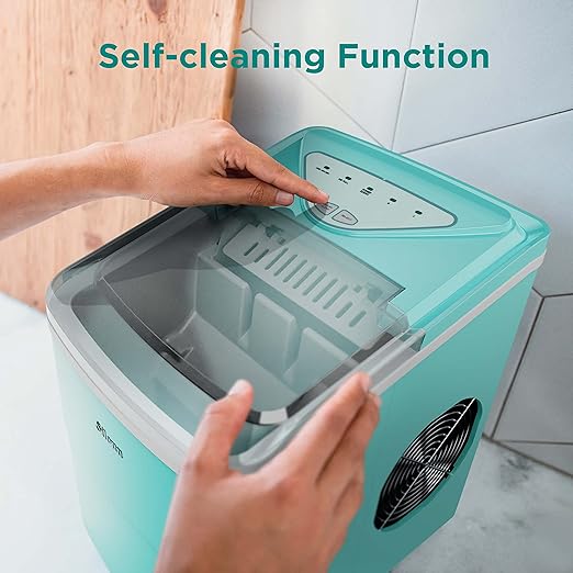 Silonn Ice Makers Countertop, 9 Cubes Ready in 6 Mins, 26lbs in 24Hrs, Self-Cleaning Ice Machine with Ice Scoop and Basket, 2 Sizes of Bullet Ice for Home Kitchen Office Bar Party, Green