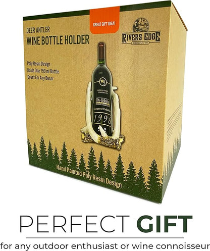 Rivers Edge Products 750ml Wine Bottle Holder - Hand-Painted Poly Resin Animal Kitchen Decor - Unique, Rustic Home Decor for Countertop and Bar - Wine Accessories for Wine Lovers