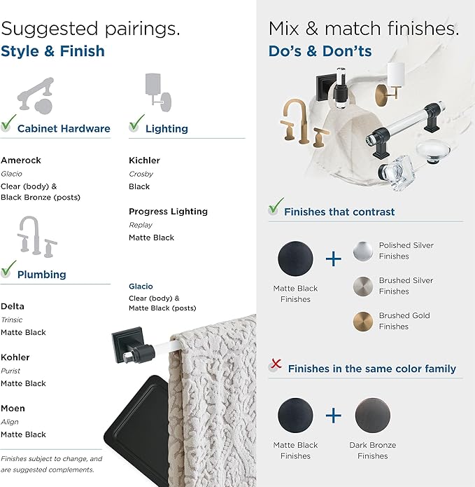 Amerock BH36065CMB | Clear/Matte Black Towel Bar | 8 in. (203 mm) Towel Rack | Glacio | Bathroom Towel Holder | Bathroom Hardware | Bath Accessories