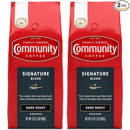 Community Coffee Signature Blend, 64 Ounces Ground Coffee, Dark Roast, 32 Ounce Bag (Pack of 2)