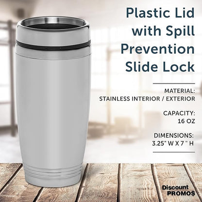 DISCOUNT PROMOS Stainless Steel Tumblers 16 oz. Set of 6, Bulk Pack - Perfect for Coffee, Soda, Other Hot & Cold Beverages - Silver