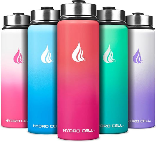 HYDRO CELL Stainless Steel Insulated Water Bottle with Straw - For Cold & Hot Drinks - Metal Vacuum Flask with Screw Cap and Modern Leakproof Sport Thermos for Adults (Coral/Punch 24oz)