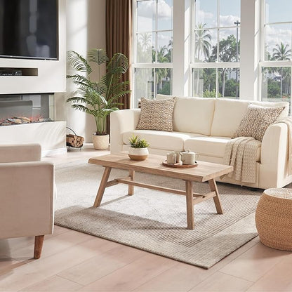 Wnutrees 43" Farmhouse Solid Wood Coffee Table, Rustic Rectangular Center Table for Living Room, Natural