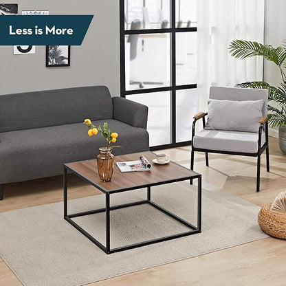 SAYGOER Farmhouse Coffee Table Rustic Wood Coffee Tables Mid Century Modern Coffe Tables for Small Spaces Simple Square Low Center Table for Living Room Home Office Boho Style, Walnut