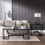 Load image into Gallery viewer, COSVALVE Modern 21 inch Accent Tempered Glass Top End Table, Black Legs Side Table, Line Metal Frame, Minimalist Metal Style for Living Room Home Furniture Office Decor