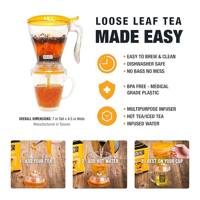 Tiesta Tea - Maui Mango Tin & Infuser Starter Set, Loose Leaf, Premium Herbal Blend, Non-Caffeinated Hot & Iced, 6oz Refillable Tin and 16oz Brewmaster Coffee Bottom Dispensing Tea Infuser